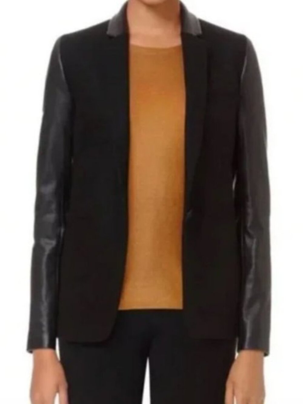 Babaton Fred Blazer Black Wool Leather Sleeves